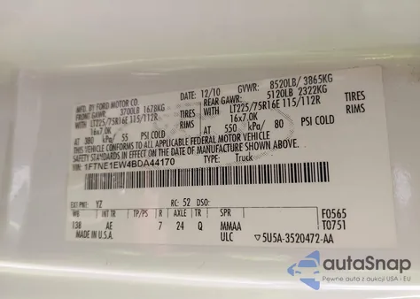 2011 Ford E-150 Commercial z USA, uszkodzony, nr VIN 1FTNE1EW4BDA44170